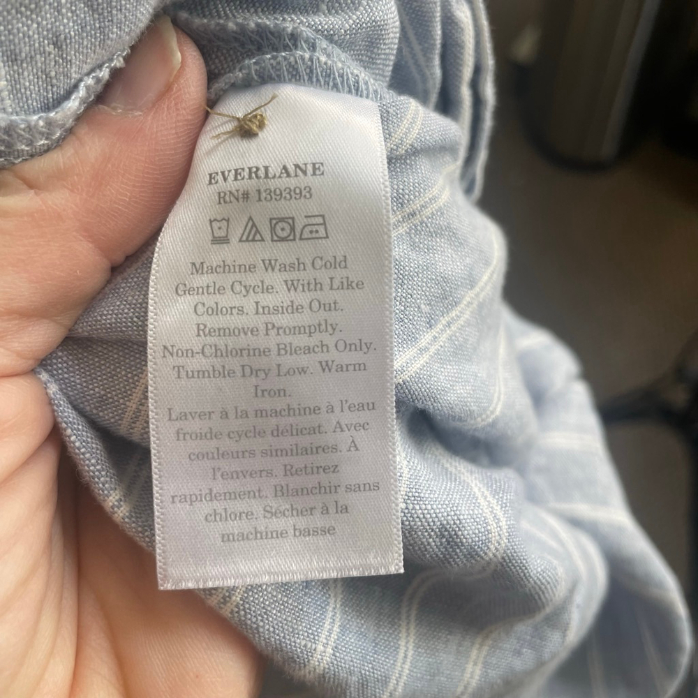 Everlane Striped Linen Blend Jumpsuit Blue White Button Front Wide Leg Size M - Picture 7 of 9